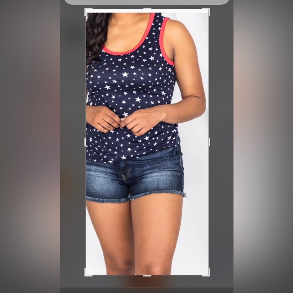 Women's Pink  Lily Star Print Tank Top - Navy and Red